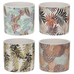 КЕРАМИЧНА САКСИЯ С ПРИНТ ЗЕЛЕНИ ЛИСТА 13X13X12СМ 4 ЦВЯТА