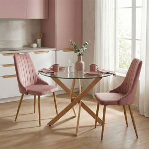 Комплект маса и столове Azori Dusty Rose и стъклена маса Antoro D80x75 см, комплект от 3 части