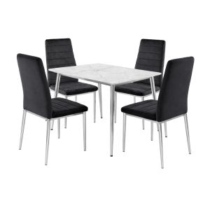 Комплект маса и столове Jetta-oslo: маса + 4 стола, хром - синтерован камък - черен велур