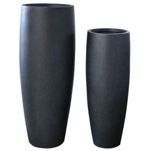 Комплект саксии влакниста глина/2 антрацитови гранитни високи тънки кръгли - 4/палитра