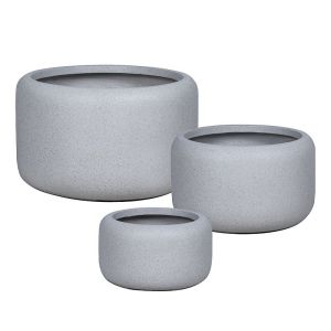Комплект саксии от фибърклай/3 къси чоколади от сив гранит - S:φ32x20, M:φ44x26, L:φ55x33см 14/pal