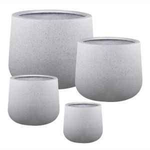 Комплект саксии от фибърклай/4 кръгли, бял гранит - S:φ25x22, M:φ33x28, L:φ43x36, Xl:φ55x44см 20/бр.