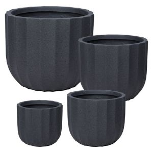 Комплект саксии от фибърклай/4 къси колони от черен гранит - S:φ29x25, M:φ36x30.5, L:φ44x36.5, Xl:φ55.5x66.5см 20/бр.