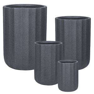 Комплект саксии от фибърклайн/4 високи колони от черен гранит - S:φ28x39.5, M:φ35x50.5, L:φ43.5x62, Xl:φ54x76.5см 12/бр.