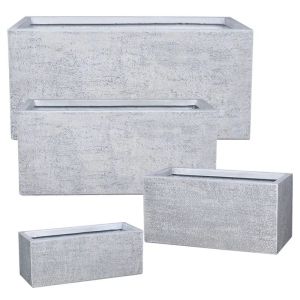 Комплект саксии от фибърклайн/4 високи правоъгълни от бял цимент - S: 50x20x20, M: 60x28x30, L: 80x37x37, Xl: 100x47x47см 10/опаковка