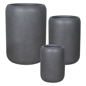 Комплект саксии от фибърклея/3 високи помпи с варела, със сиви въглища - S:φ32x45, M:φ42x59, L:φ54x76см 12/pal