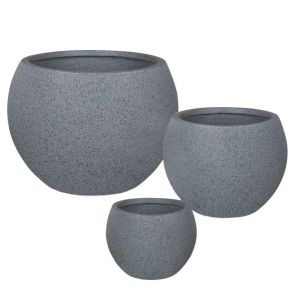 Комплект саксии с влакнест нокт/3 сиви гранитови топки р: Φ30x23 м: Φ43x31 д: Φ55x37см