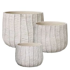Комплект саксии/3 кръгли саксии с бежов стъбол - Д:φ29.5x27, М:φ25x22.2, Ш:φ19.5x18см 1/кутия