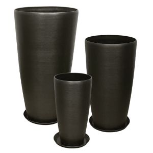 Комплект саксия от камък полисмола/6 чинии, обсидиан сиво - Д:φ40x75.5, М:φ32x58, Ш:φ23x42см