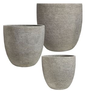 Комплект циментови саксии/3 сиви камъчни стари - Д:φ30x29.5, М:φ26x25.5, Ш:φ21.5x21.5см 84/pal