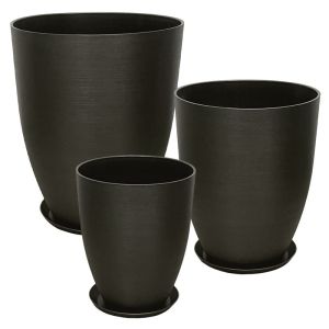 Комплект чинии от камък полисмола/6 обсидиан сиви - Д:φ43x52.5, М:φ35x42.5, Ш:φ28x34.5см