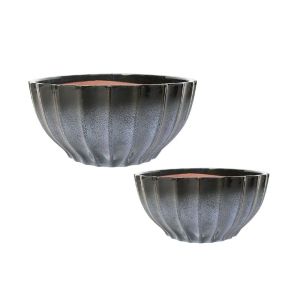 КОМПЛЕКТ/2 ГЛИНЕНИ КУПИ-СЪНДЖЕРИ С ВЪГЛИЩА, ОВАЛНИ С ЛЕНТИ - Р:Φ25.5X12.5, Д:Φ31X15.5СМ 2/KIB