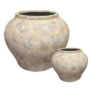 Комплект/2 леки циментови саксии, бежови, стари - размер: Φ35x30, дължина: Φ69x58см 1/кутия
