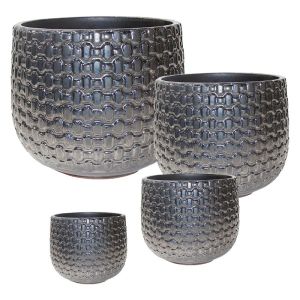 Комплект/4 сиви кръгли саксии от люспеста глина - S:φ23x19, M:φ32x25.5, L:φ38x32, Xl:φ48x38.5 см 30/бр.