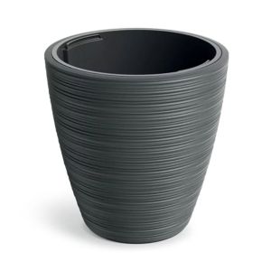 КРЪГЛА ПЛАСТМАСОВА САКСИЯ VENA, ТЪМНО СИВА, 40X40 СМ