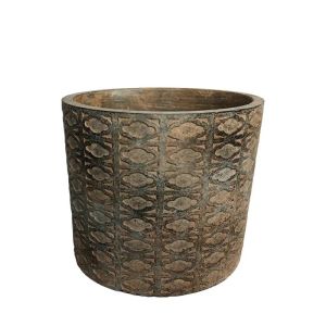 Кръгла саксия, бежова, античен ориенталски дизайн, голяма - Φ19x17см 1/6kib