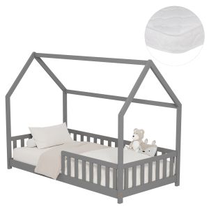 Легло с матрак Phyllis Hm21304.02 борова дървесина в сив цвят - матрак 90x190см