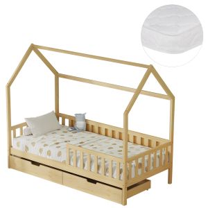 Легло с чекмеджета Phyllis Hm21324 борова дървесина в естествен дървесен цвят - с матрак 90x190см