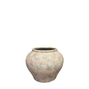 Малка лека циментова саксия, бежова, стара - Φ35x30см