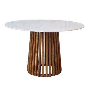 Маса Marble Bold основа дърво акация масив натурално с плот бял мрамор D 90 X76см