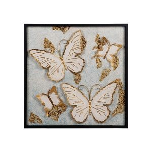 Метална картина - дървена с пеперуди бежова - златна 60x3x60см
