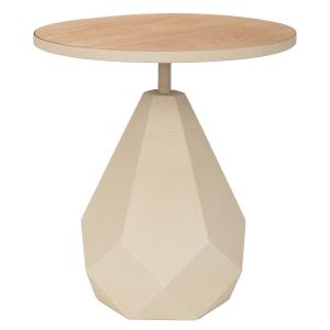 МЕТАЛНА ПОМОЩНА МАСА В КРЕМАВ ЦВЯТ С ДЪРВЕНА ПОВЪРХНОСТ 45X45X49СМ