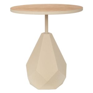 МЕТАЛНА ПОМОЩНА МАСА В КРЕМАВ ЦВЯТ С ДЪРВЕНА ПОВЪРХНОСТ 50X50X56СМ