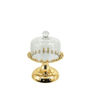 МЕТАЛНА ФОРМА ЗА ТОРТА, ЗЛАТИСТА/БЯЛА, С КЪСИ СТЪКЛЕНИ ТОПКИ - Φ15X18СМ 24/КУТИЯ