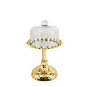 МЕТАЛНА ФОРМА ЗА ТОРТА, ЗЛАТИСТА/БЯЛА, СЪС СТЪКЛЕНИ ТОПКИ, ВИСОКА - Φ15X23СМ, 24/КУТИЯ