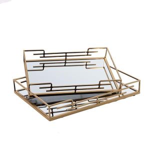 МЕТАЛНИ ПОДНОСИ S/2 - ОГЛЕДАЛНО ЗЛАТИСТА 35X5X25СМ/ 30.5X5X20СМ