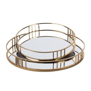 МЕТАЛНИ ПОДНОСИ S/2 - ОГЛЕДАЛНО ЗЛАТИСТА 39X5X39СМ / 30.5X5X30.5СМ