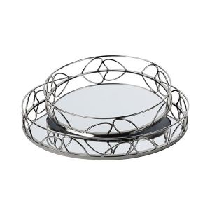 МЕТАЛНИ ПОДНОСИ S/2 - ОГЛЕДАЛО СРЕБЪРНА 35X5X25СМ/ 30.5X5X20.5СМ