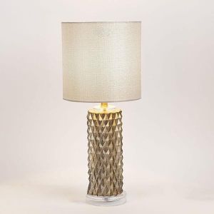 Настолна лампа от полирезин бяло-златно 23x50см