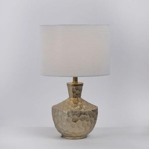 Настолна лампа от полирезин бяло-златно 27x42см