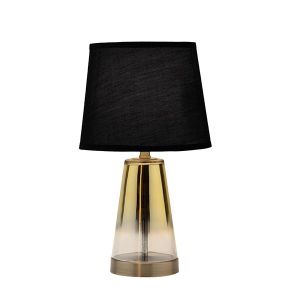 Настолна лампа с памучен абажур, черно стъкло - металик златист 20x20x36см