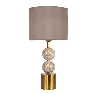 Настолна лампа с платнен светло-розов абажур от стъкло - металик златист 25x51см