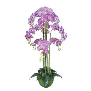 Орхидейно растение лилаво с бели раиви, цветя, истинско докосване - в118 см 1/kib