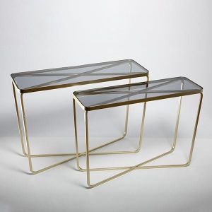Помощни маси метал със златист стъклен плот 106.5x35.5x78.5см /99x30.5x72см
