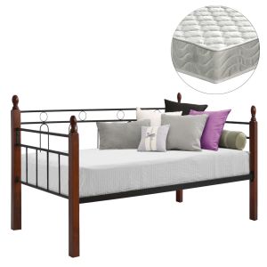 Разтегателен диван с матрак Reven Hm21329 метал и дърво в мръсен дъб - матрак 90x190см.