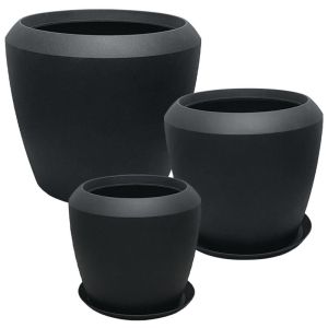 Саксия от полисмола с комплект чинии/5 черни въглени помпи - Д:φ55.6x48.4, М:φ44x39.5, Ш:φ33.5x30.5см