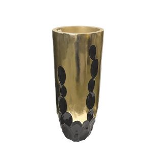 Саксия от фибърглина, черна/златна, кръгла, куха, голяма - Φ36x90см 1/кутия