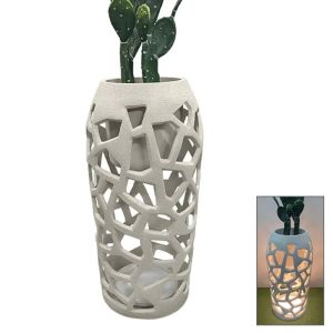 Саксия от фибърклей с бял пясък с Led светлина, отвор, тясна основа - Φ46x90см 1/кутия