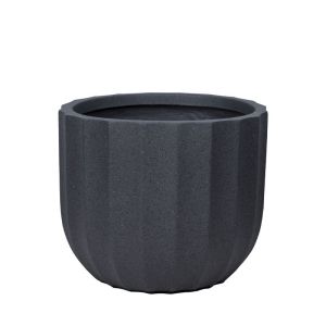 Саксия от черен гранит с фиберклей с колона, ниска, гигантска - Φ55.5x46.5 см