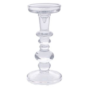 СТЪКЛЕНА ПРОЗРАЧНА СТЕКЛЕНА ПОСТАВКА ЗА СВЕЩ 10X20.6 СМ.