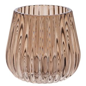 СТЪКЛЕНА СВЕТЛОКАФЯВА МАЛКА ВАЗА 8.1X7.4СМ.