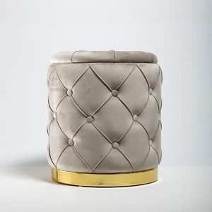 Табуретка кадифе сиво-златиста 42x42x52см