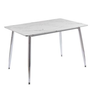 Трапезарна маса Oslo, хромиран метал, синтерован камък, бял мрамор