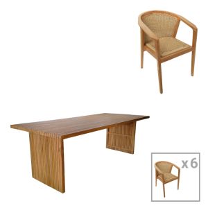 Трапезна маса Granny-zibra комплект от 7 части в естествено бежов цвят 220x100x75см