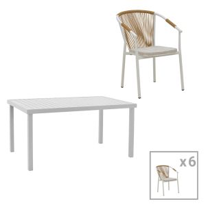 ТРАПЕЗНА МАСА KLITON - CONVINCE КОМПЛЕКТ ОТ 7 АЛУМИНИЕВИ ЧАСТИ В БЯЛО 150X80X74СМ