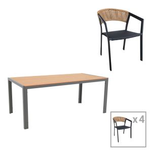 ТРАПЕЗНА МАСА NARES-GLISTEN КОМПЛЕКТ ОТ 5 ЧАСТИ АНТРАЦИТ АЛУМИНИЙ И ШПЕРПЛАТ В ЕСТЕСТВЕН НЮАНС 180X90X72.5СМ